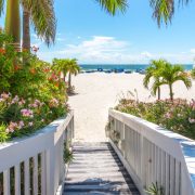 Boardwalk to white sand beach in St. Pete, Florida